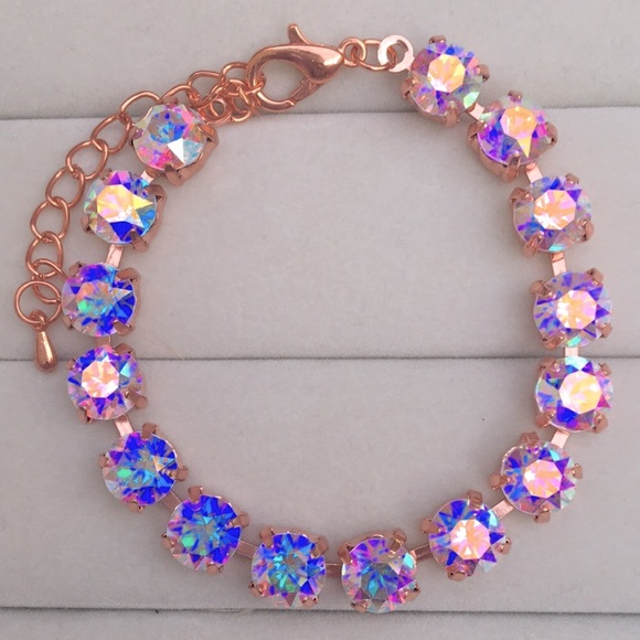 Aurora Borealis Rose Gold Crystal Tennis Bracelet - Picture 4 of 16